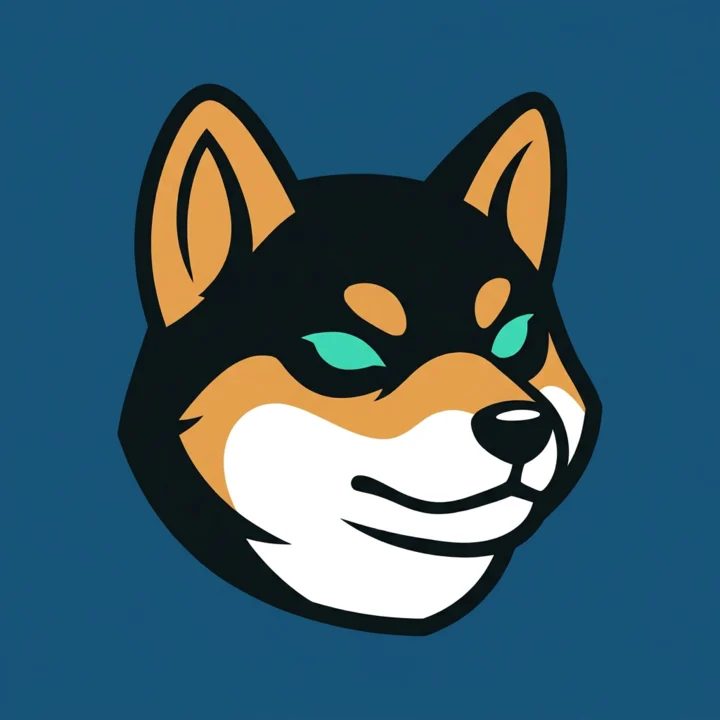 Hyper Cat mascot: a black and ochre face with mint eyes and a sly grin